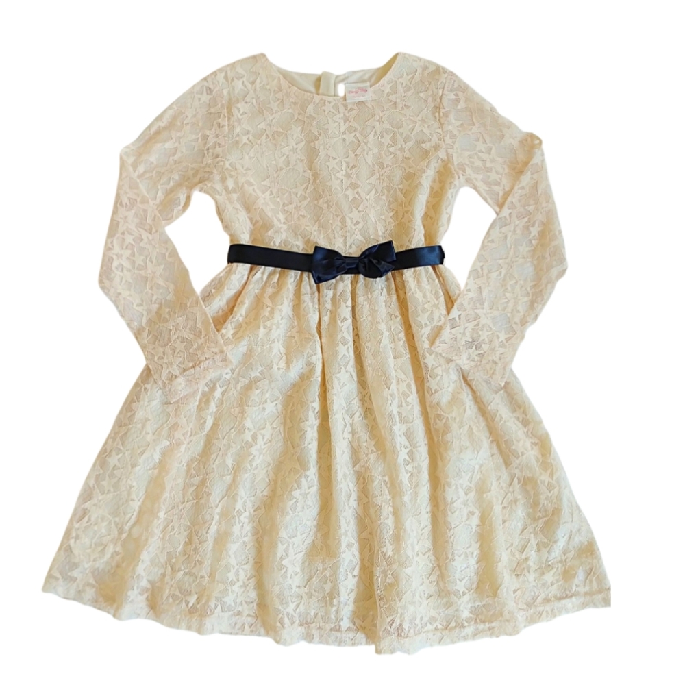 Bonny Billy Girl's Lace A- line long sleeves dress with bow Size: 10-11